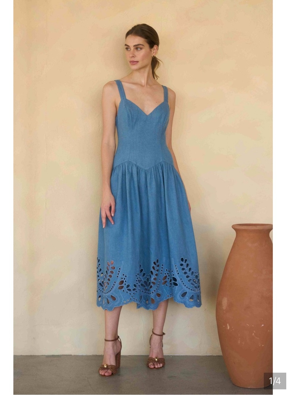 MOON RIVER 🔥 Blue Eyelet Midi Sundress V neck